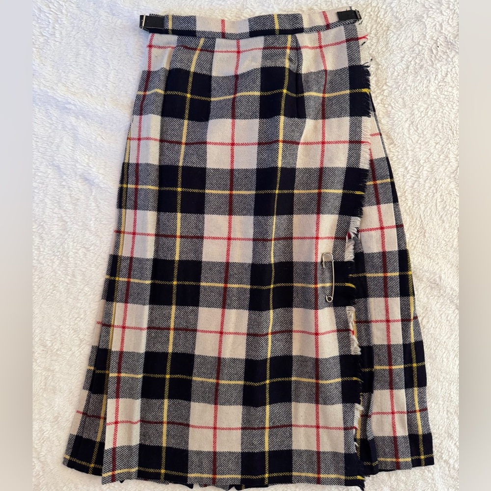 Cobra Kilt‎ vintage tartan plaid wrap kilt midi skirt pinned EVC size XS